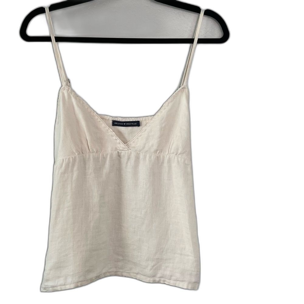 Brandy Melville Linen Tie Back Tank Top Ivory Babydoll Cami One Size